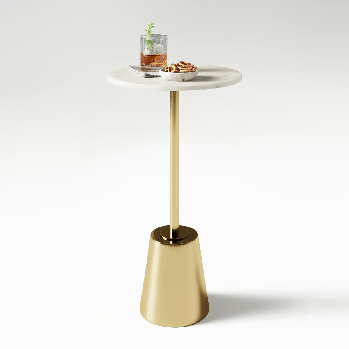 Genuine marble pedestal end table with gold base for luxury event rentals in London Ontario